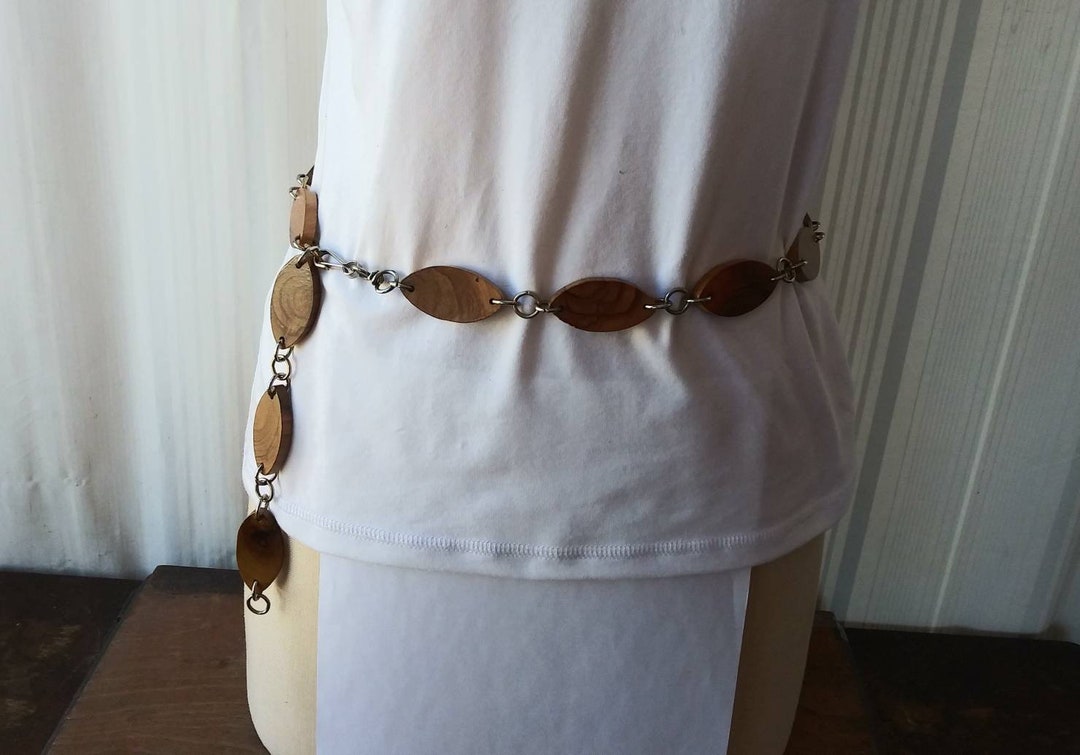 Vintage Belt Oval Wood & Chain Link Belt 60's 70's Fashion Accessory Adjustable Groovy Etsy
