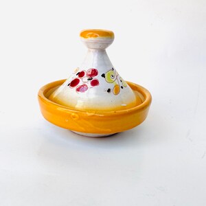 Vintage Tagine Hand Painted Yellow Gold and Green Terracotta Tagine