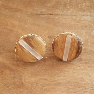 Vintage Cuff Links Faux Wood & Pearl Inlay Discs 60&#39;s 70&#39;s Fashion Jewelry Men&#39;s Suit Accessory