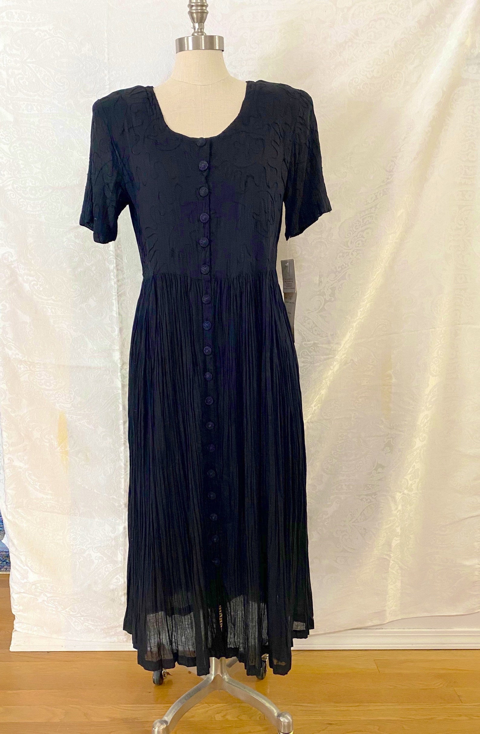 90s Broomstick Gauze Pleat Black Dress Goth Drop Waist Long | Etsy