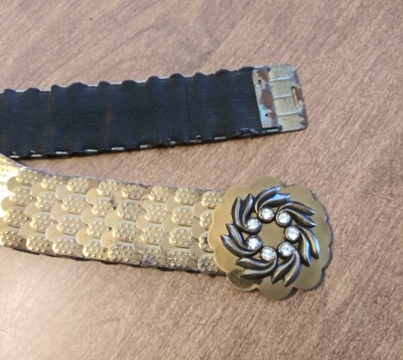 Vintage Stretchy Belt Brass Metal Scales Metal Snakeskin