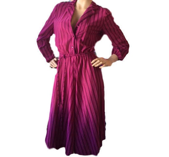 Sheer Secretary Dress Maroon Purple Vertical Strip