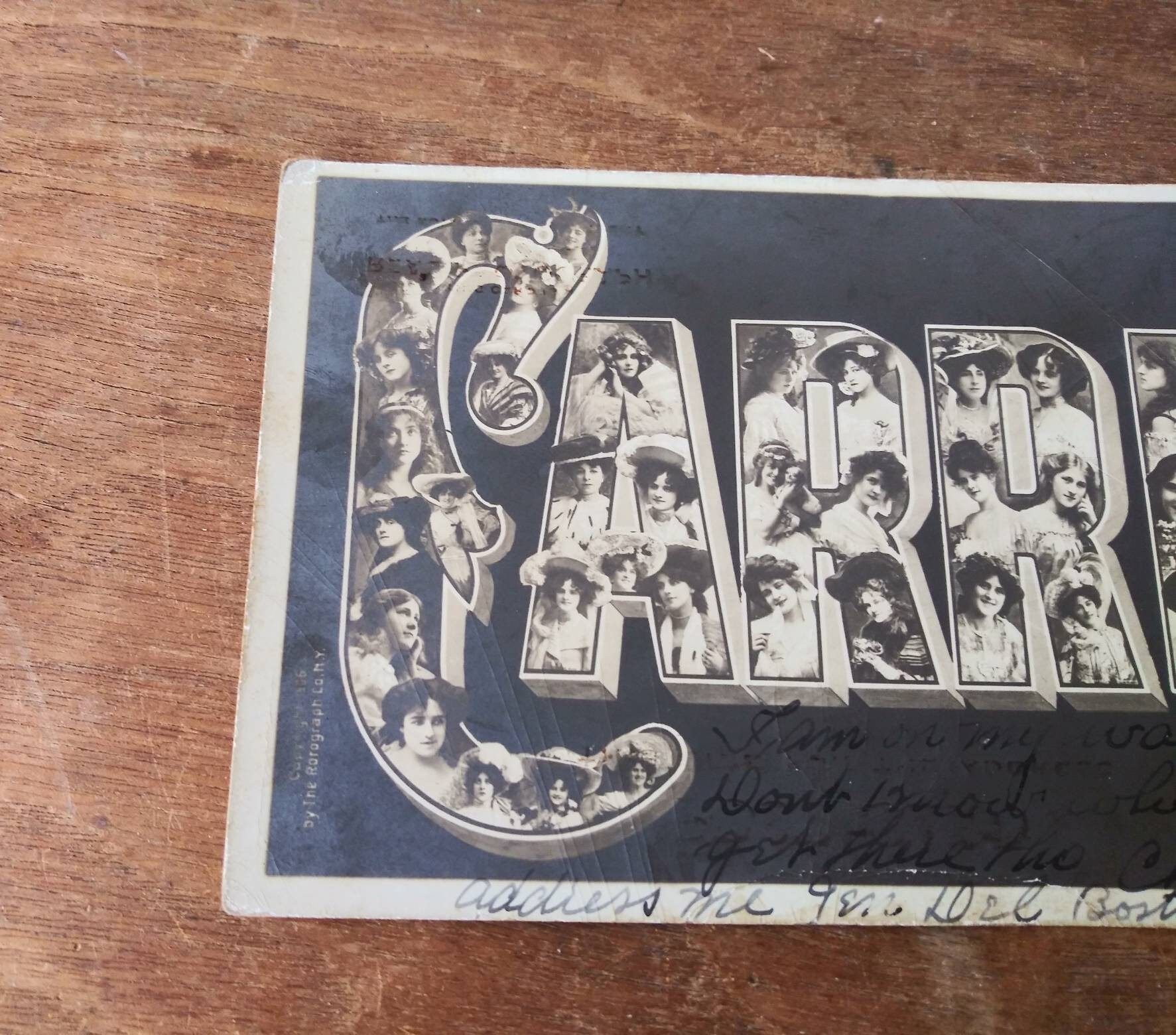 1908 Lettering Antique 1908 Carrie Name Postcard, Fashion Photo Letters, Rotograph NY ...