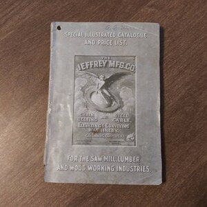 Katalog antycznych nasion z wklejonymi stronami z antyczną poezją Wczesne lata 1900. Tartak Jeffrey Mfg. Drewno do obróbki drewna Vintage Ilustracja Książka pamiątkowa
