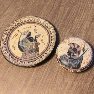PICK FROM Vintage Pottery Pieces - Round Warrior Trinket Box - Artemis Goddess Decorative Plate - 60&#39;s 70&#39;s Art Decor Greek Gods Mythology