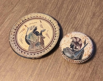 Cerámica antigua de mitología griega: plato de Artemisa o caja de baratijas de guerrero