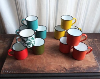 PICK FROM Vintage Enamel Camp Mugs OMC Japan Enamelware Mug Sets 40's 50's Mid Century Drink Mugs Kitchen Decor Graniteware