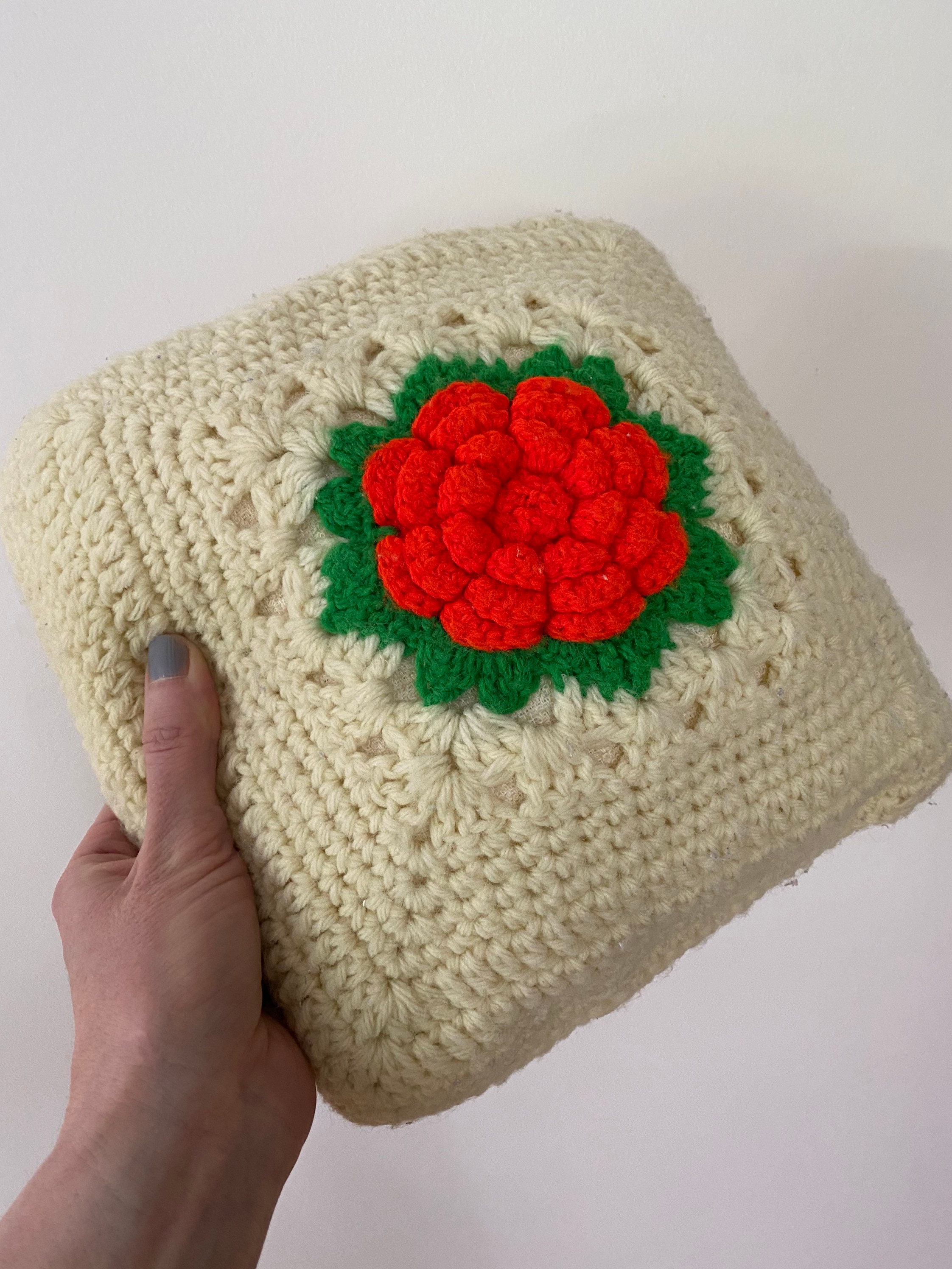 Vintage Crochet Pillow Throw Pillow Small Square Rosette in Etsy