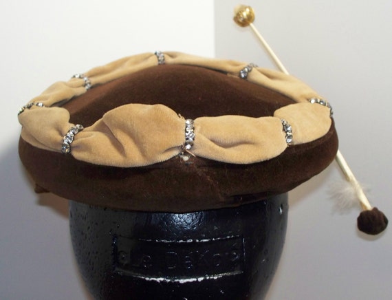 Vintage Velvet Hat With Rhinestone Accents & Antenna, Mid  display picture 1