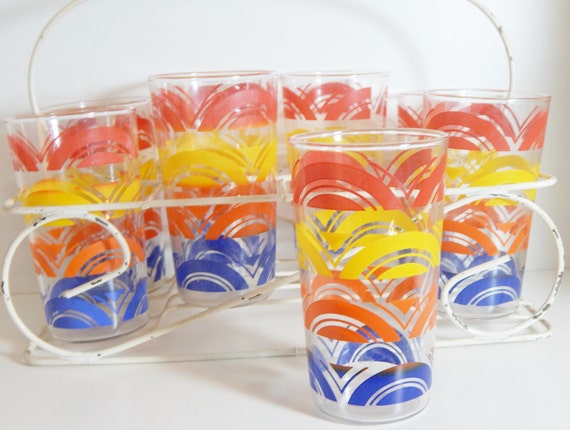 Vintage Rainbow Bar Glasses or White Wire Caddy, 1950s Kitchen Decor - Etsy
