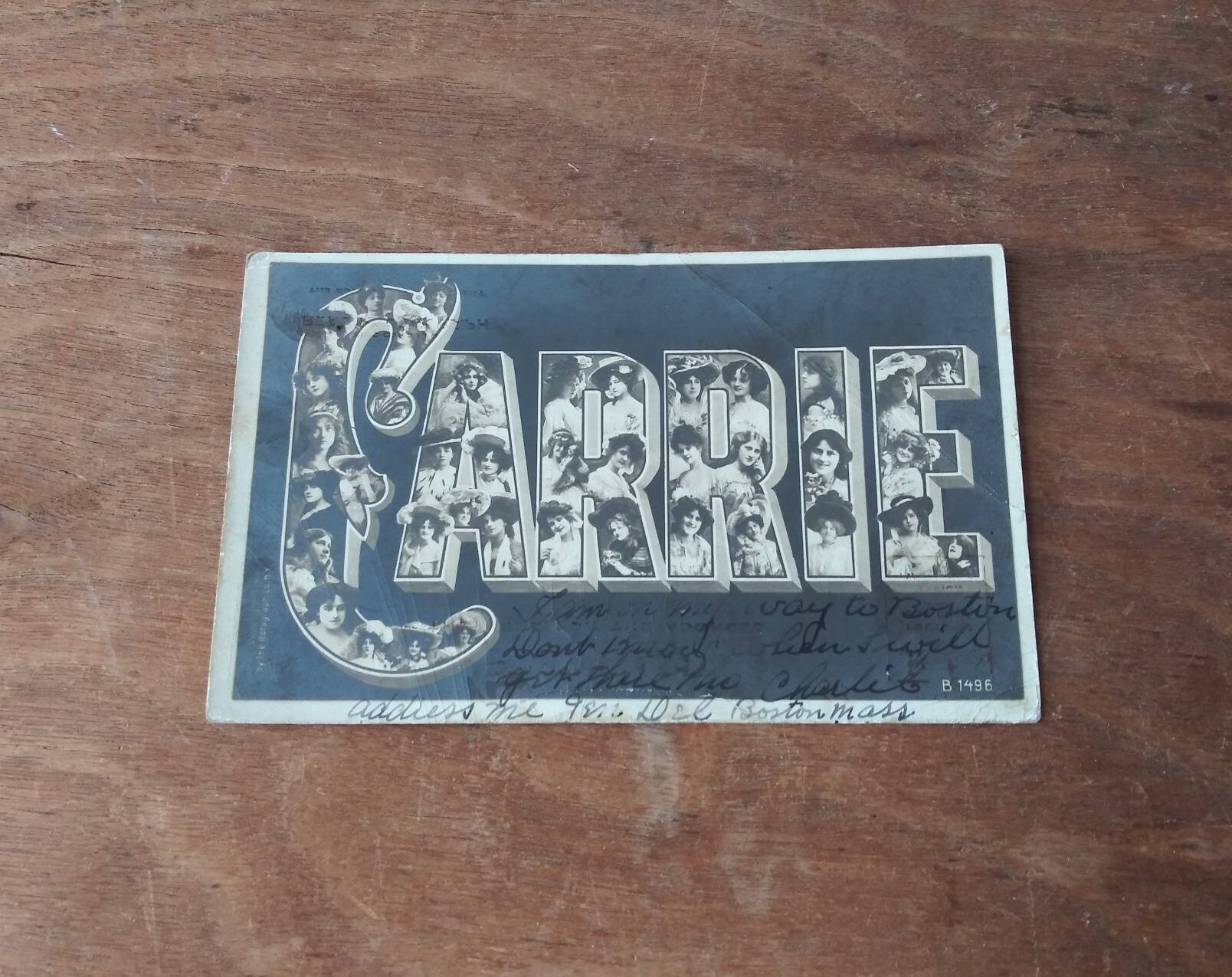 1908 Lettering Antique 1908 Carrie Name Postcard, Fashion Photo Letters, Rotograph NY ...