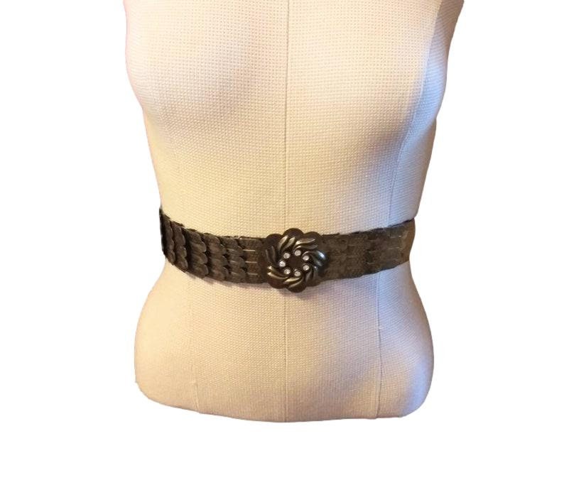 Vintage Stretchy Belt Brass Metal Scales Metal Snakeskin