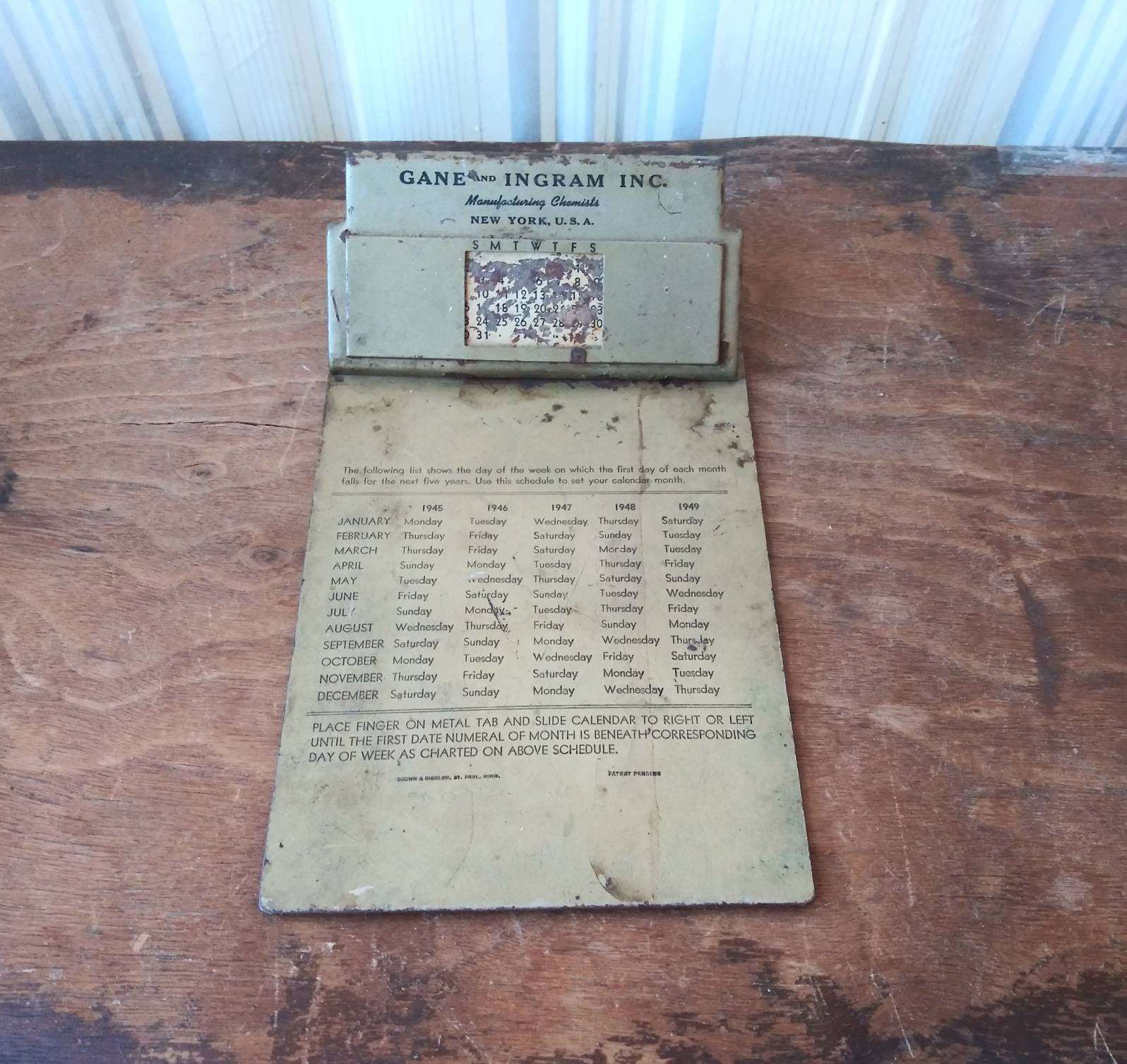 Vintage Office Metal Clip Board With Calendar 1946 1949 Game & Ingram Inc.  Chemists New York USA Mid Century Months Days Weeks Years - Etsy Norway