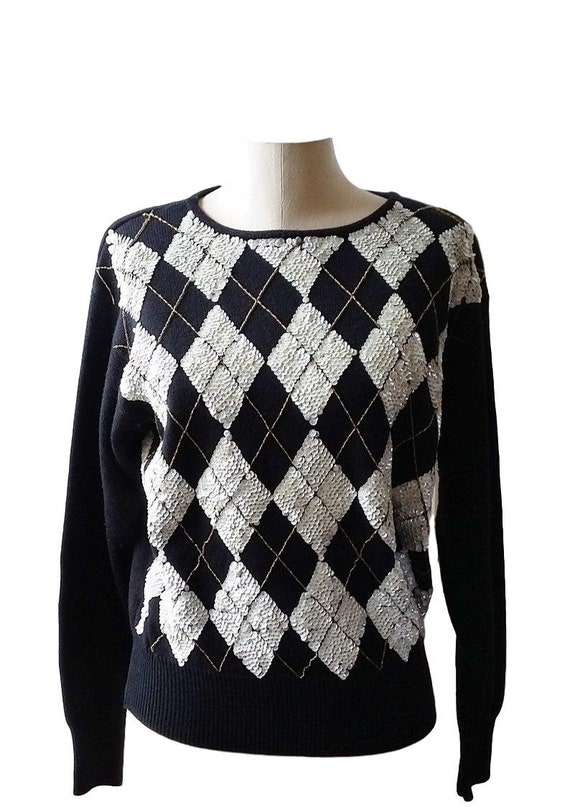 Vintage 80s Sparkle Sweater Liz Claiborne Black La