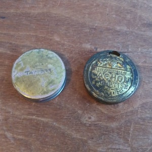 Pick From Tiny Tins - Antique 1800&#39;s Hooper&#39;s Cachou Aromatise Tin OR Vintage Tayton&#39;s Blush Compact w Puff Cosmetics Beauty