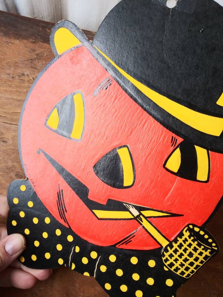 Vintage Halloween Jack O' Lantern Die Cut, Bowler Hat Decor, USA Made ...