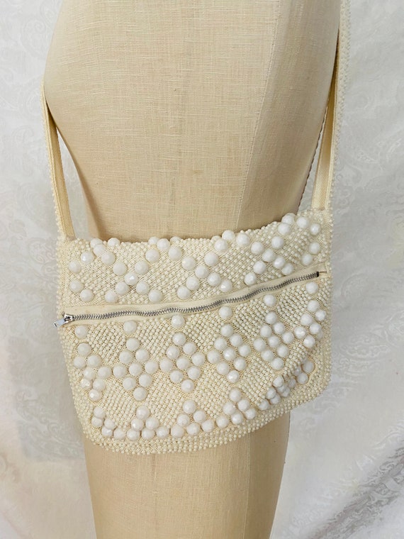 Vintage Beaded Purse | White Beaded Shoulder Hand… - image 9