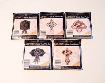 Mill Hill Beading Kits PICK ONE Kit 90&#39;s Craft Bead Jewelry Ornaments or Magnets Art Deco Brooch w Ribbon Country Apples Hearts Santa