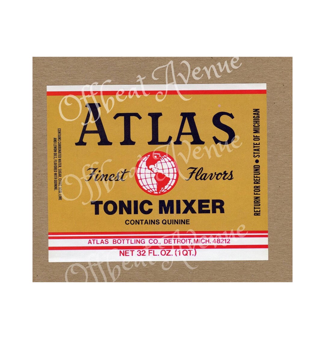 Vintage Digital Download Label Atlas Tonic Mixer Vintage Bar Booze ...