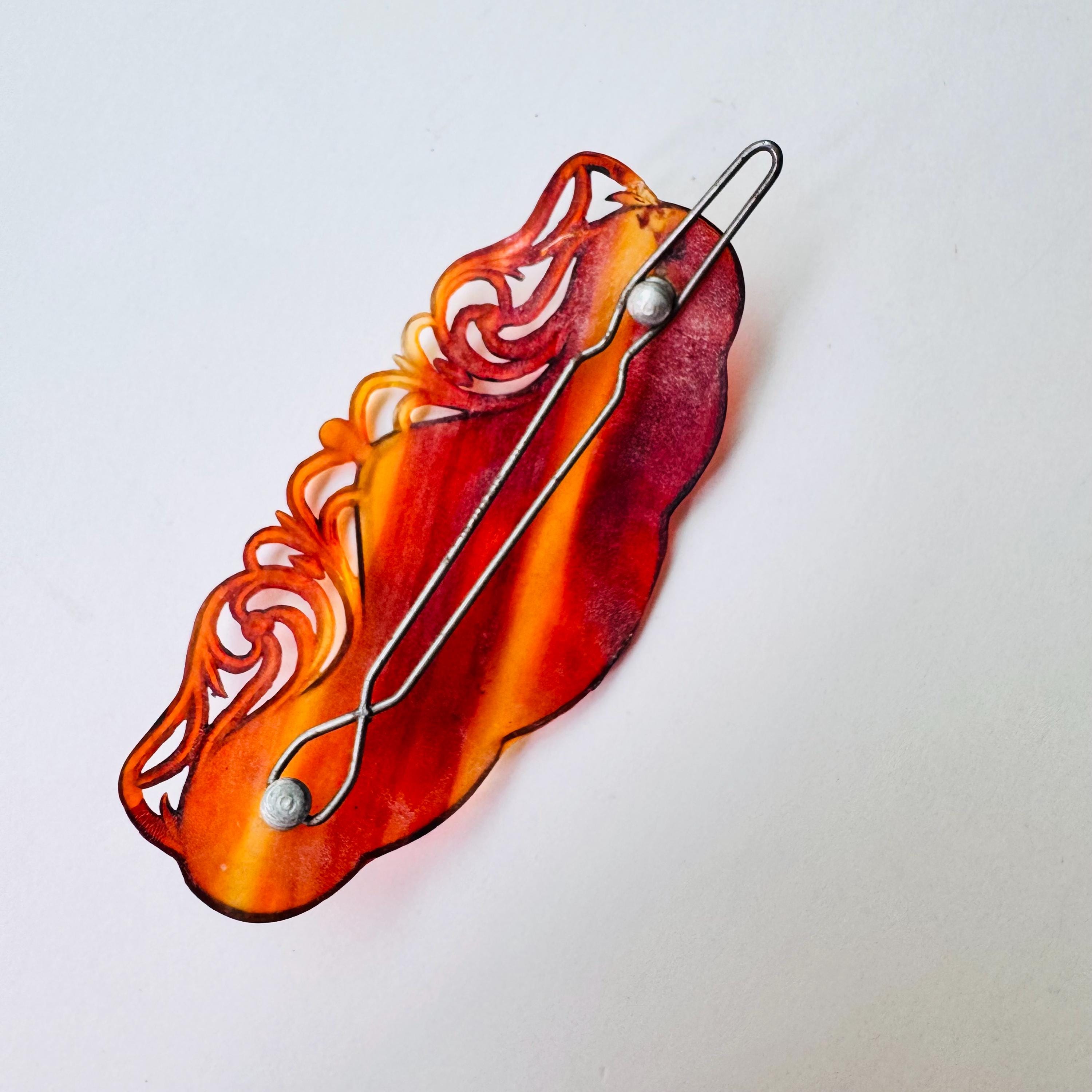 Bakelite or Celluloid French Hair Clip Barrette Burgandy Vintage Signed France Bakelite Vintage Hair Accessories for sale | eBay main image 4