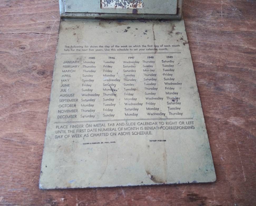 Vintage Office Metal Clip Board With Calendar 1946 1949 Game