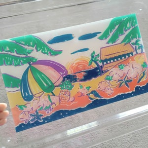 Vintage Acrylic Serving Tray - 80s Island Beach Graphic