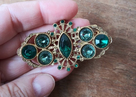 Vintage Brooch Emerald & Pastel Pistachio Green R… - image 3