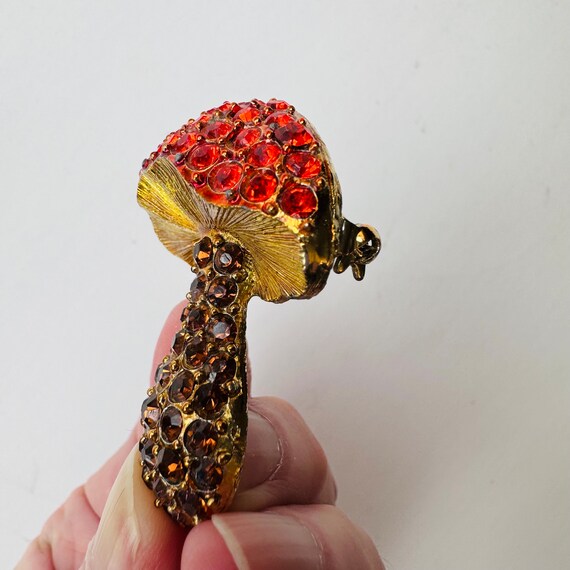 Vintage Rhinestone Mushroom Brooch Pin Gold Red R… - image 4