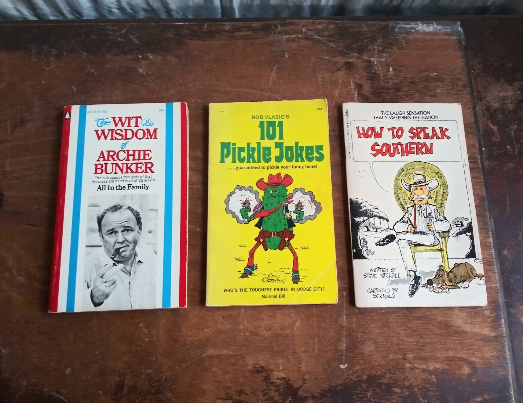 Choose From Vintage Humor Joke Books Archie Bunker Wit & Wisdom All in the Family 1971, 101 Pickle Jokes 1974, How to Speak Southern 1976