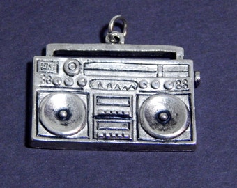 Vintage Boom Box Charm Jewelry Making Supply Boombox Radio Silver Metal Charm Retro 70's 80's Fashion Jewelry