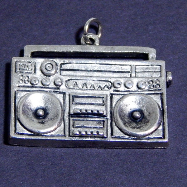 Vintage Boom Box Charm Jewelry Making Supply Boombox Radio Silver Metal Charm Retro 70's 80's Fashion Jewelry