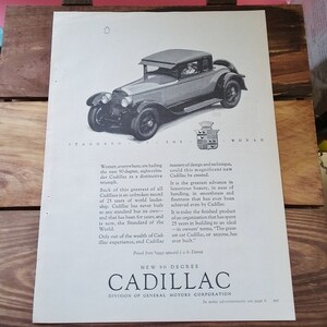 Pubblicità vintage Ephemera Cadillac Car 90 Degree General Motors Pubblicità 1926 Ad b/n Thatcher Range Stove Annunci per telaio