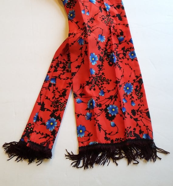 Vintage Scarf or Obi Belt Red Windsong Flower Sil… - image 1