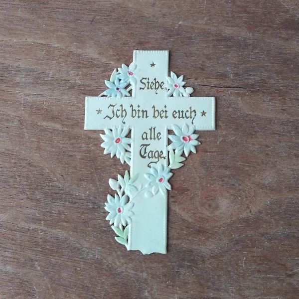 Antique German Die Cut Scrap Flowered Cross Embossed Vintage Ephemera Victorian Edwardian Shabby Chic I Am With You Always