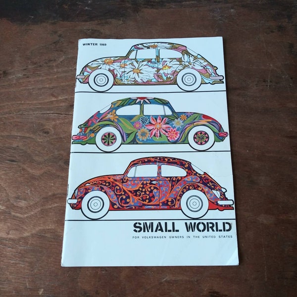 Vintage Small World Volkswagen Owners Magazine Winter 1969 Psychedelic Painted Bugs Cars Drescher Motors Southbridge MA 60's Paper Ephemera