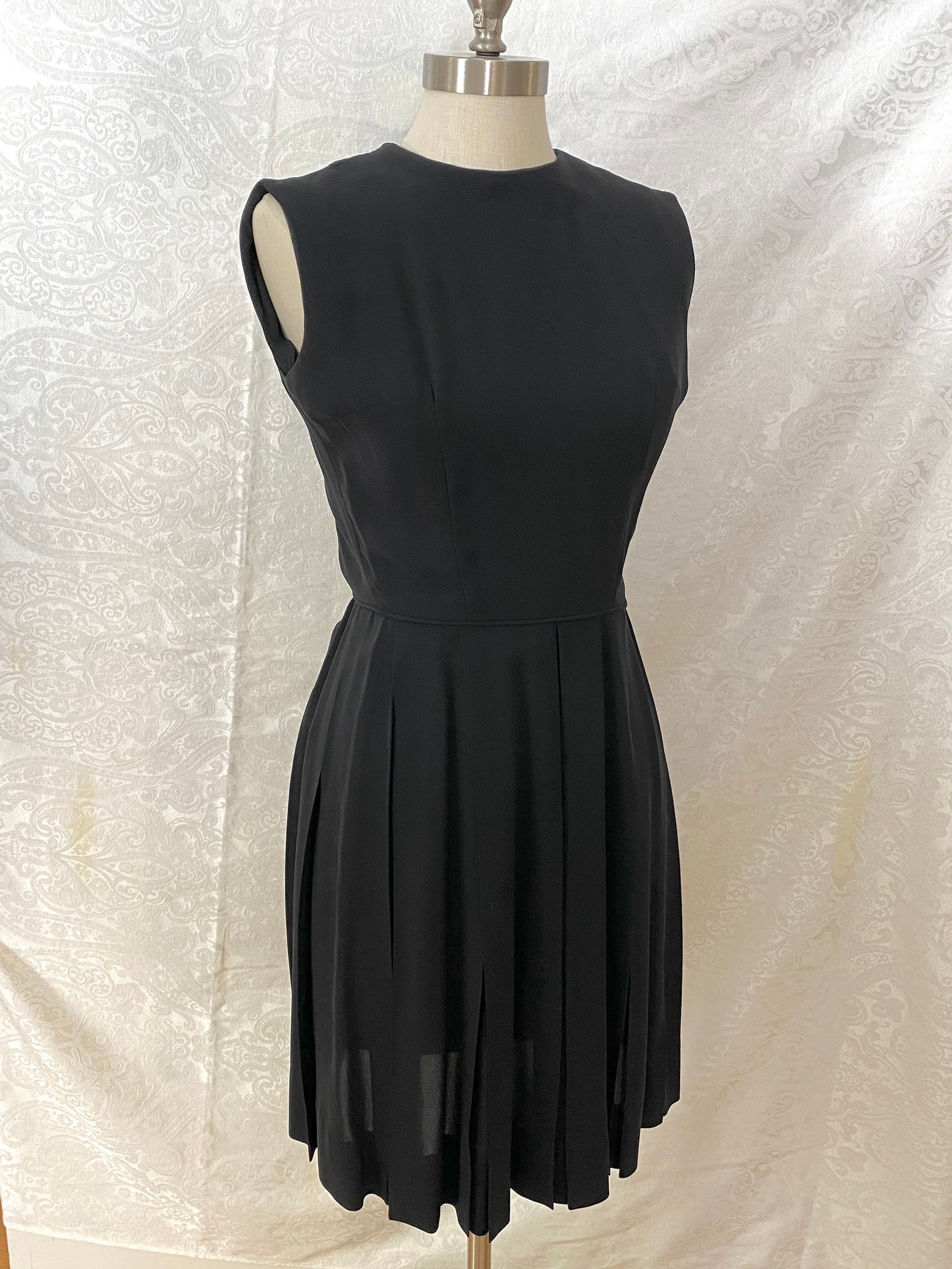 Vintage Little Black Dress Pleated Skirt Sleeveless 1960s Formal