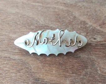 Vintage Brooch Mother of Pearl Leaf with Cursive Mother 40's 50's Mid Century Fashion Jewelry