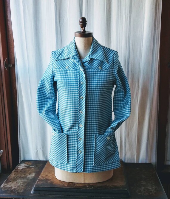 aqua button down plaid coat