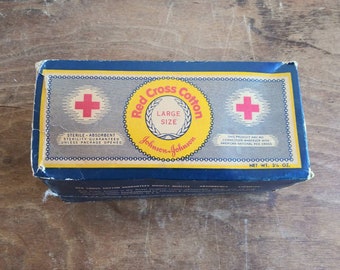 Vintage Johnson & Johnson Red Cross Cotton Box, 1940s-50s Advertising