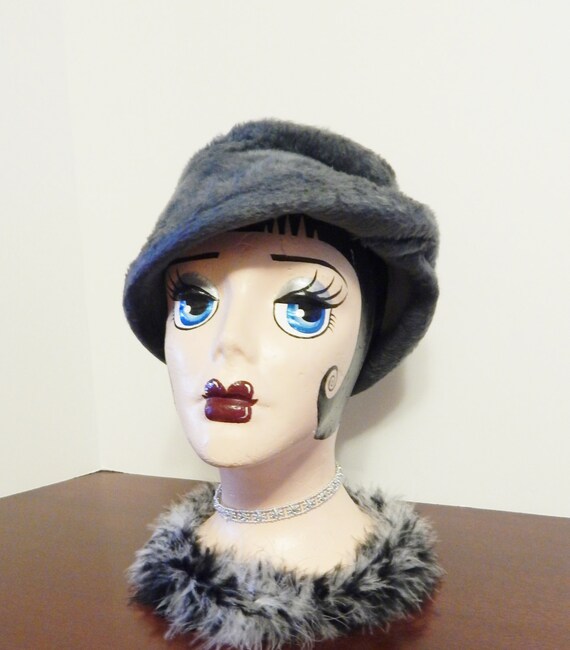 Vintage 1940s Smoky Blue Fake Fur Felt Hat, Duchess Made in 