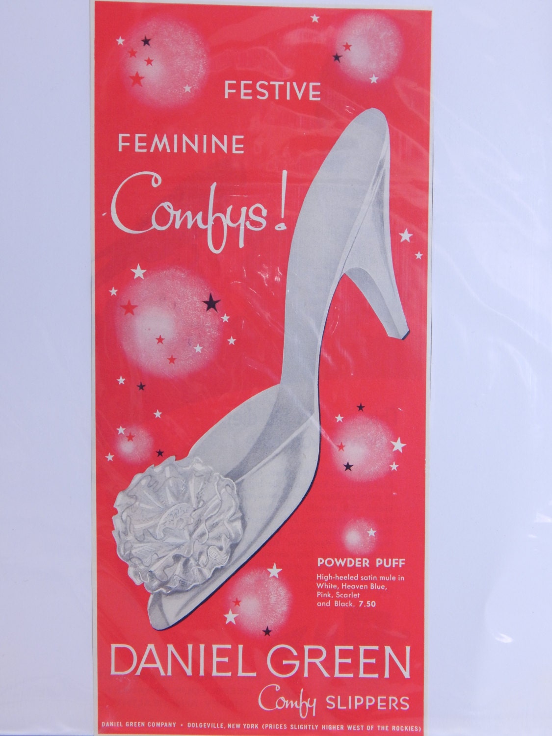 Vintage Advertising 50's Mid Century Fashion Ad Daniel Green Comfys Powder  Puff Slippers B/w French's Parakeet Seed Ads to Frame 