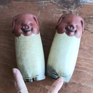 Vintage Speckled Stoneware Pig Vase: UCTCI Japan Mid-Century Decor