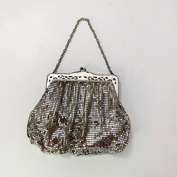 Vintage Whiting and Davis Purse Mesh Bag Silver Sparkly Evening Purse Small Cocktail Handbag