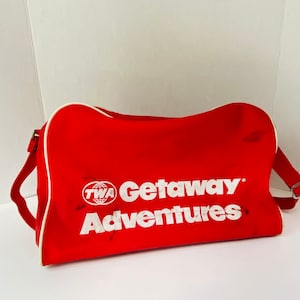 TWA Airlines Travel Bag Red Overnight Bag Vinyl Carry On Bag Advertising Trans World Airlines image 1
