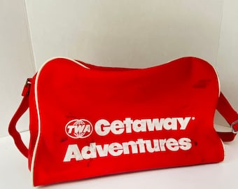 TWA Airlines Travel Bag Red Overnight Bag Vinyl Carry On Bag Advertising Trans World Airlines