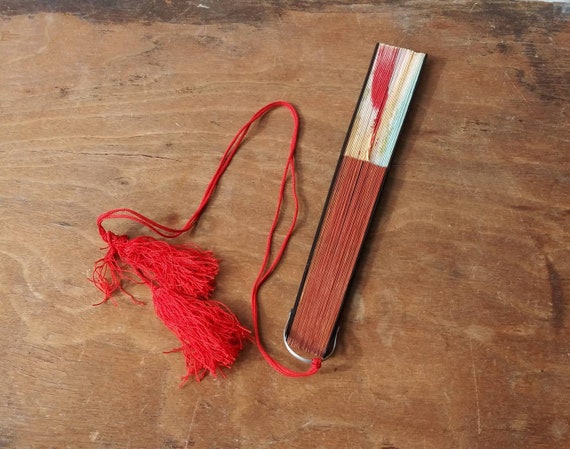 Vintage Hand Fan Bright Colorful Red Peacock Bird… - image 5