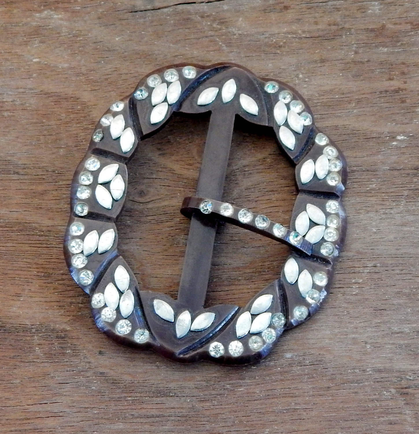 Antique vintage carved celluloid rhinestone belt buckle Antique Carved Celluloid Clear Rhinestone Belt Buckle - Etsy main image 2
