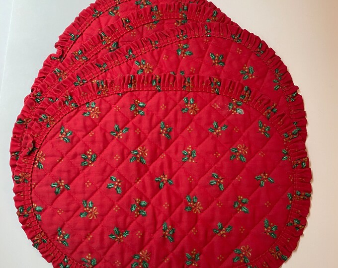 Vintage Christmas Placemats Set of 4 Quilted Red Placemats Red With