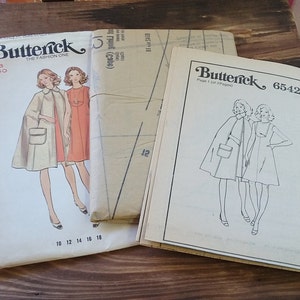 Vintage Butterick 6542 Dress & Cape Sewing Pattern, Size 18, 60s-70s Uncut