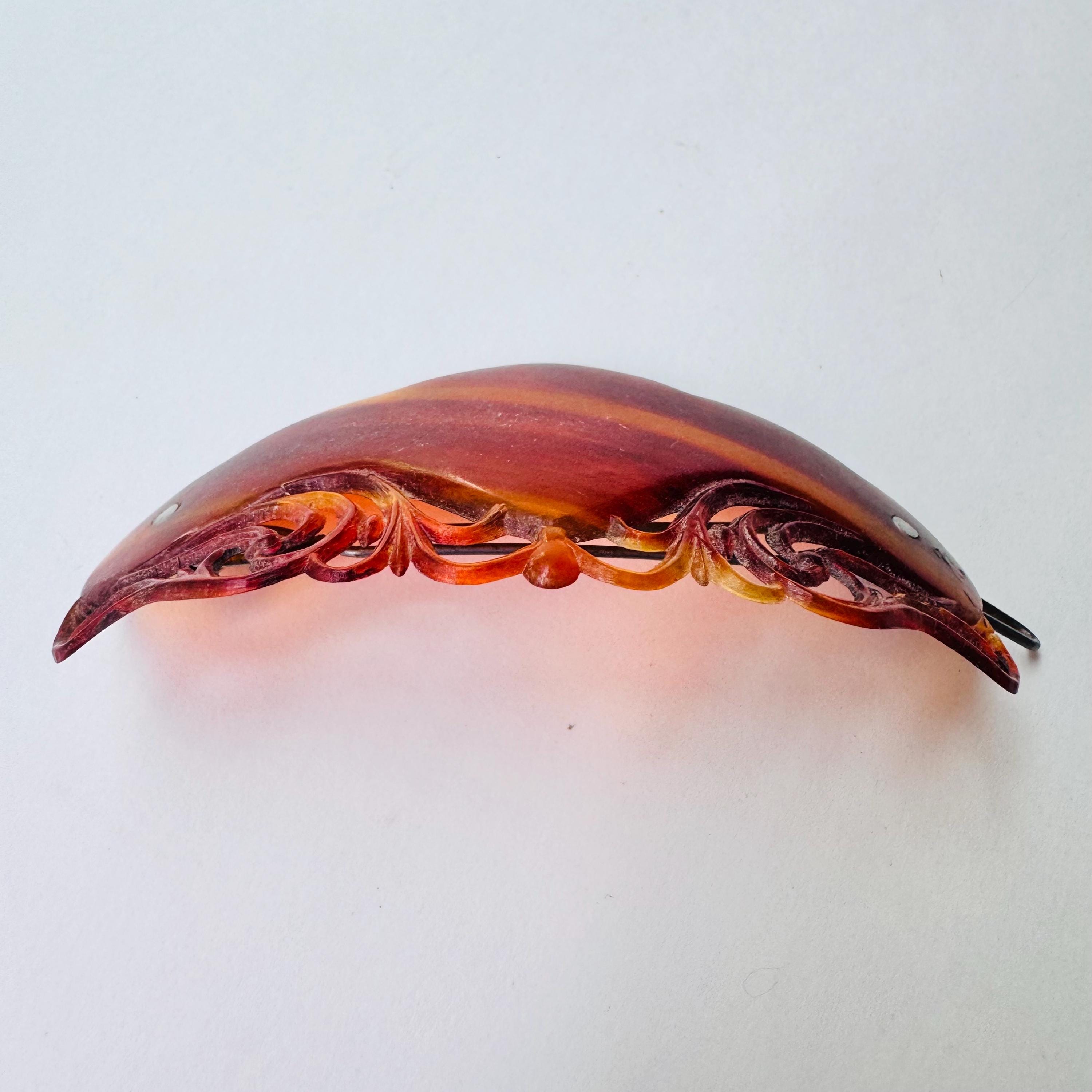 Bakelite or Celluloid French Hair Clip Barrette Burgandy Vintage Signed France Bakelite Vintage Hair Accessories for sale | eBay main image 2